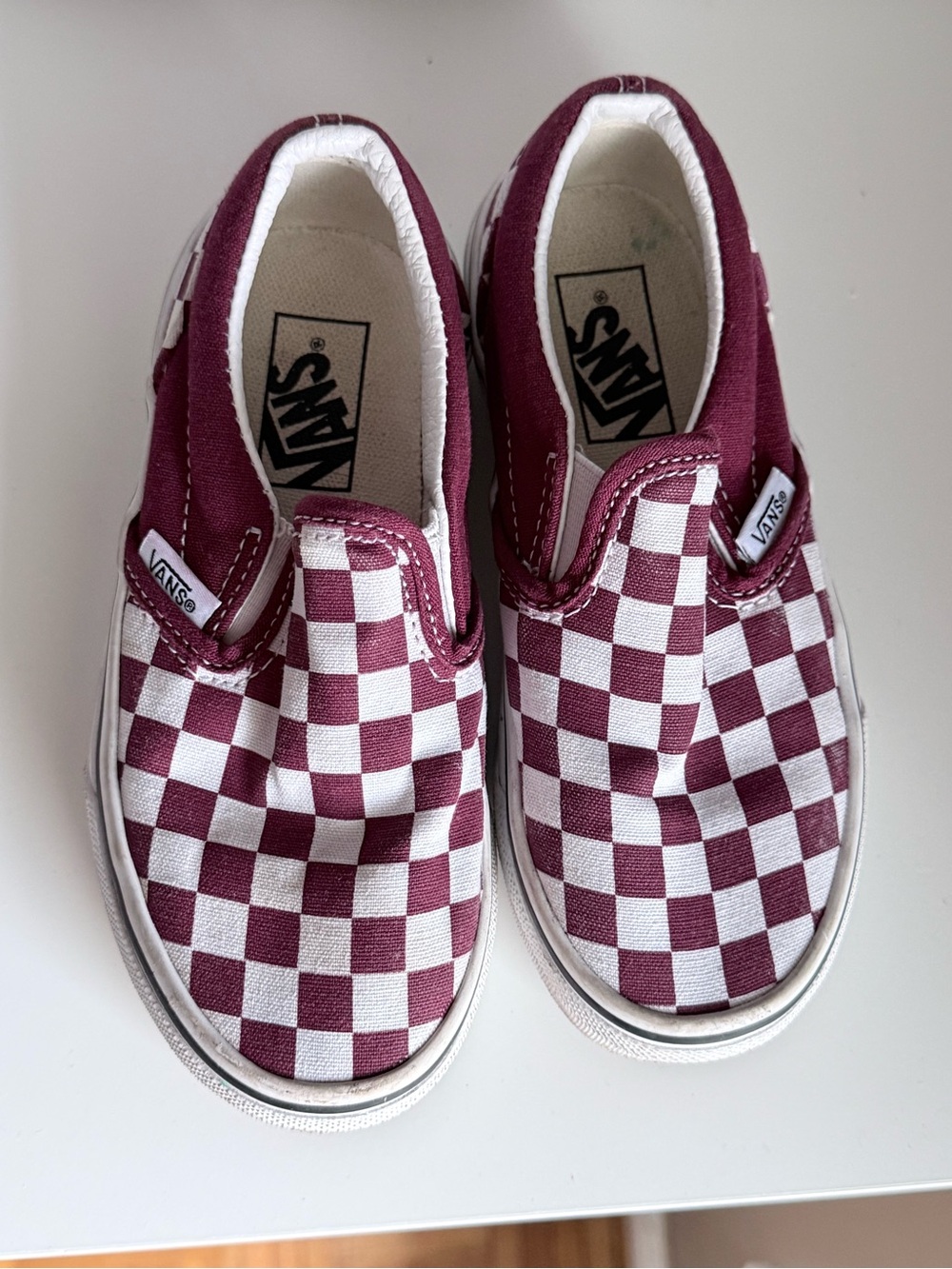 Vans Kids Slip-On Checkerboard Sneakers - Maroon & White
